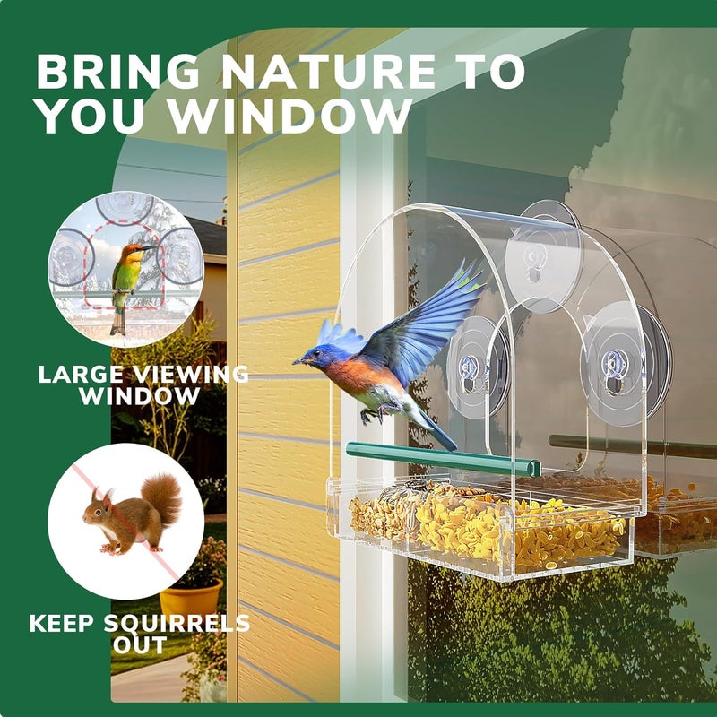 SUNALLY Window Bird Feeder for Outdoors, Clear Feeders Window Mounted with Strong Suction Cups, Fummingbird Feeder for Viewing Inside, Oriole, Finch Bird Watching for Cats, Elderly, Kids - Image 5